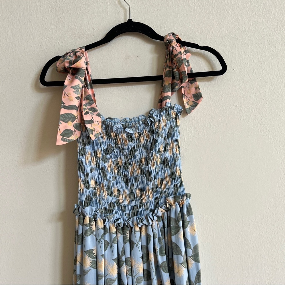 Palmacea Floral Smocked Bow Shoulder Maxi Dress Acacia Blue Yellow - Picture 7 of 7